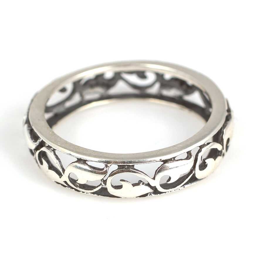 925 Sterling Silver Openwork Ring - Oxidized Filigree Design