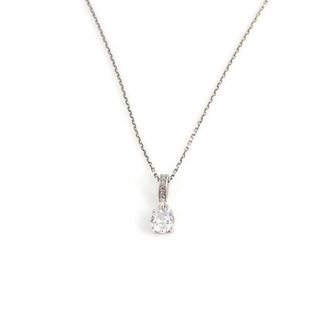 Sterling Silver Zircon Pendant Necklace - Dainty Round Design