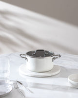 Titanium Enamel Deep Cooking Pot, 18 cm, White