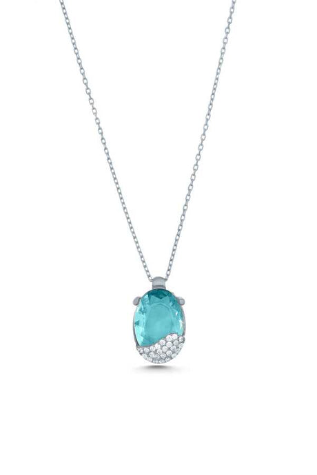 925 Sterling Silver Aquamarine & Zircon Gemstone Pendant Necklace
