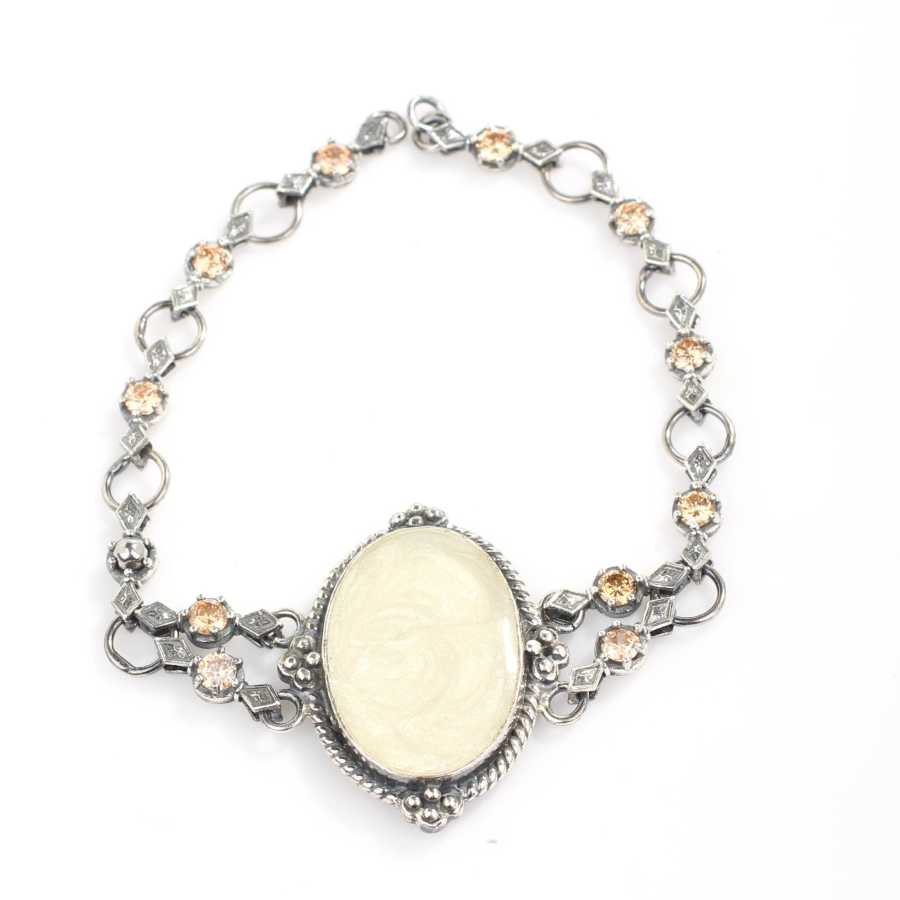 925 Sterling Silver Citrine & Mother-of-Pearl Byzantine Bracelet