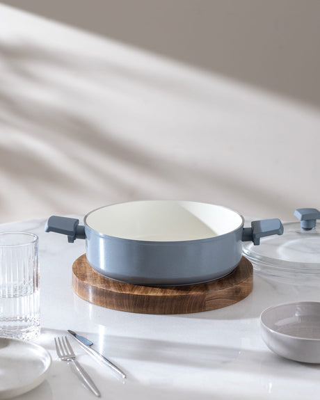 Nano Ceramic Non-Stick Shallow Cooking Pot, 26 cm, Gray White
