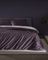 King Size 100% Cotton 208 TC Printed Sateen Duvet Cover Bedding Set - White & Plum