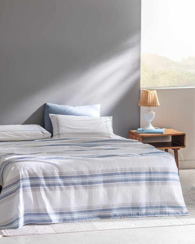 Queen Size Cotton Pique Bedding Set - Ecocell Print, Navy Grey