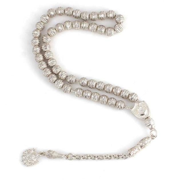 Sterling Silver Prayer Beads - Laser-Engraved Crescent & Star