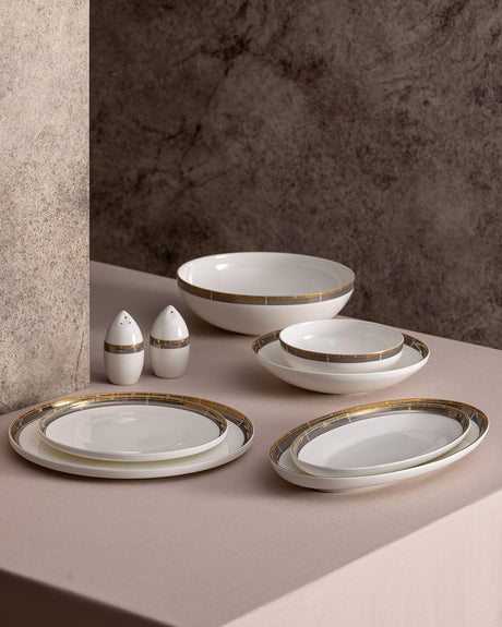 Fine Bone Porcelain 6-Person Dinnerware Set - Elegant White & Vizon