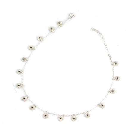 Sterling Silver Snowflake Anklet - Adorned with Black Zircon Stones