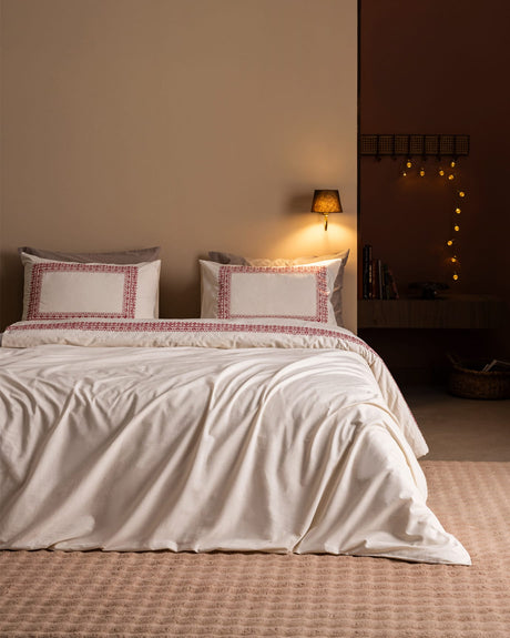 100% Cotton Double Duvet Cover Set - Embroidered Washed Finish