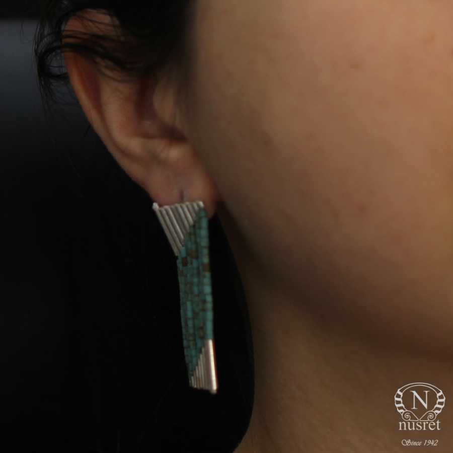 925 Sterling Silver Turquoise 9-Row Cascading Dangle Earrings
