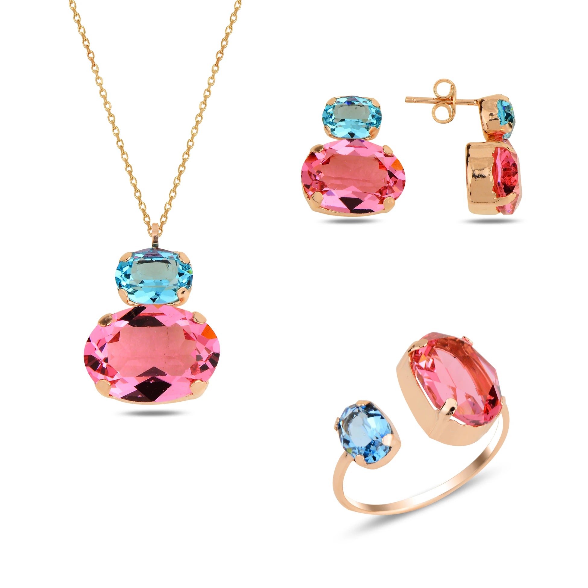 Set van sterling zilver met roségoud plating - Swarovski kristal elegantie