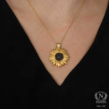 Gold-Plated Sterling Silver Openable Sunflower Engravable Locket Necklace