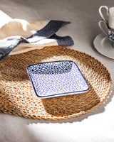 New Bone China Square Plate - Elegant Blue Dream Drancy Motif
