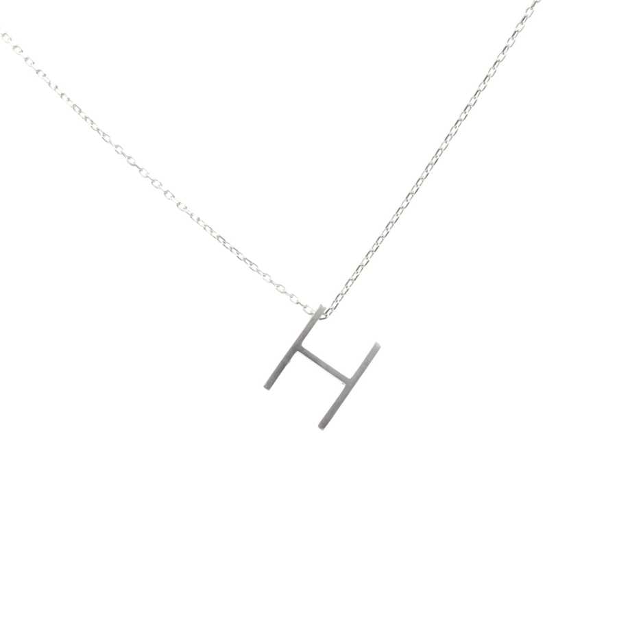 Sterling Silver 3D H Initial Necklace - Elegant Letter Pendant