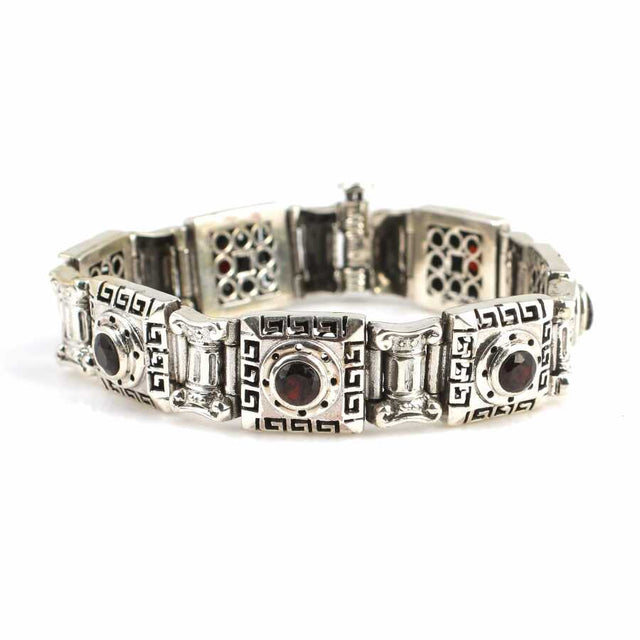 925 Sterling Silver Garnet Square Bracelet - Timeless Elegance