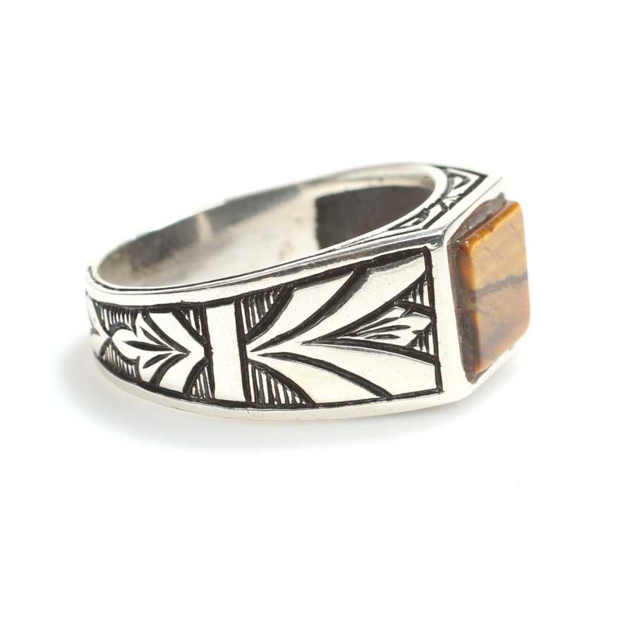 Men's Sterling Silver Ring - Square Tiger's Eye Gemstone