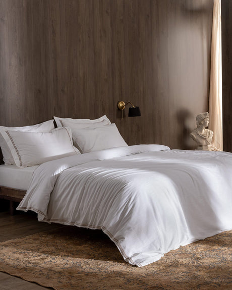King Size Linen-Look Washed 100% Cotton Duvet Cover Set - White/Beige