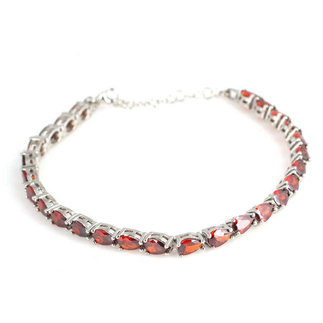 925 Sterling Silver Teardrop Synthetic Ruby Line Bracelet