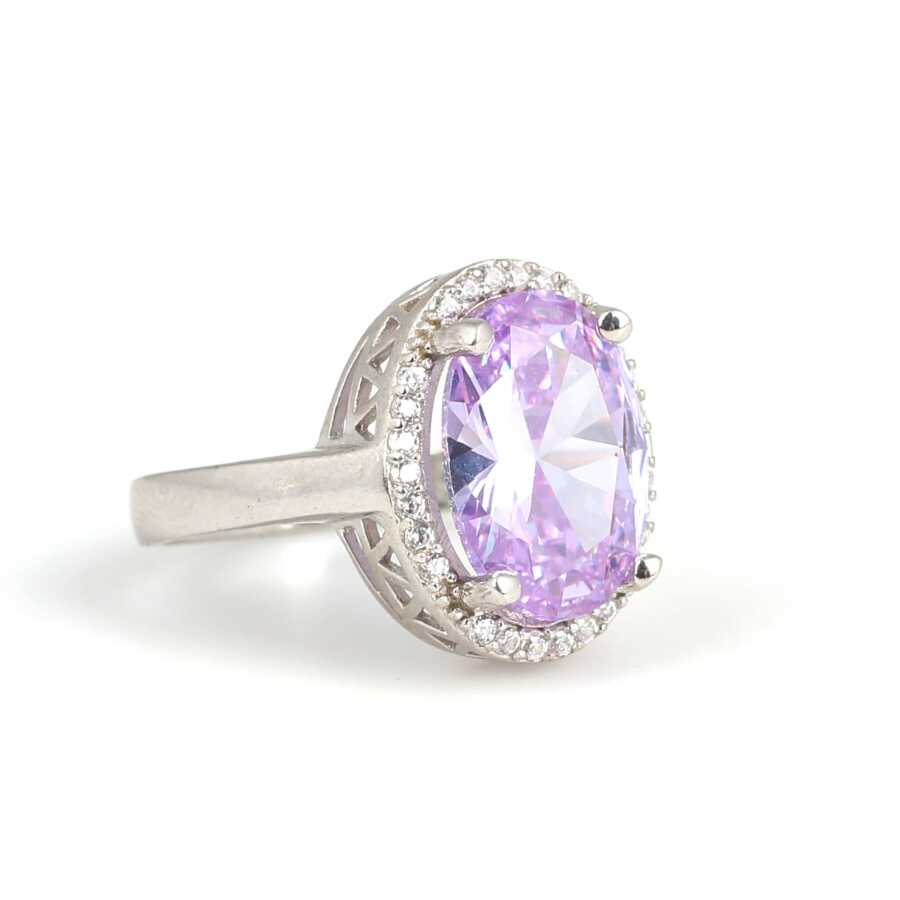 Anillo ovalado de amatista de plata esterlina 925 premium