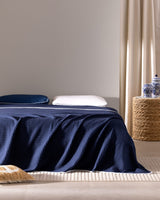 Single 100% Cotton Waffle Weave Blanket - Navy and White