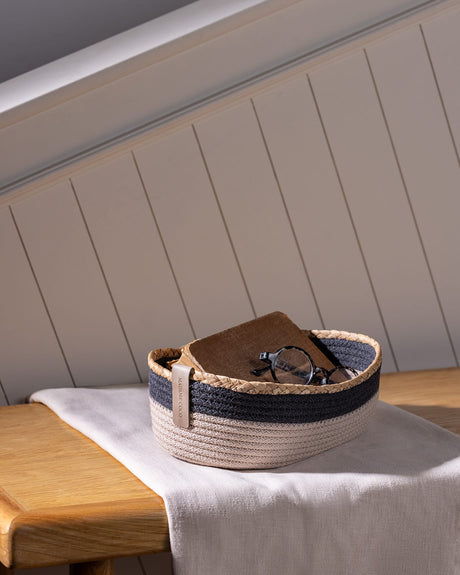 Oval Storage Basket - Grey & Beige Home Organizer Bin