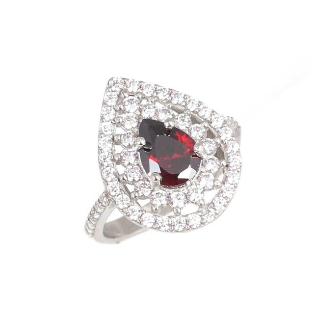 925 Sterling Silver Garnet Teardrop Ring - Double-Row Design