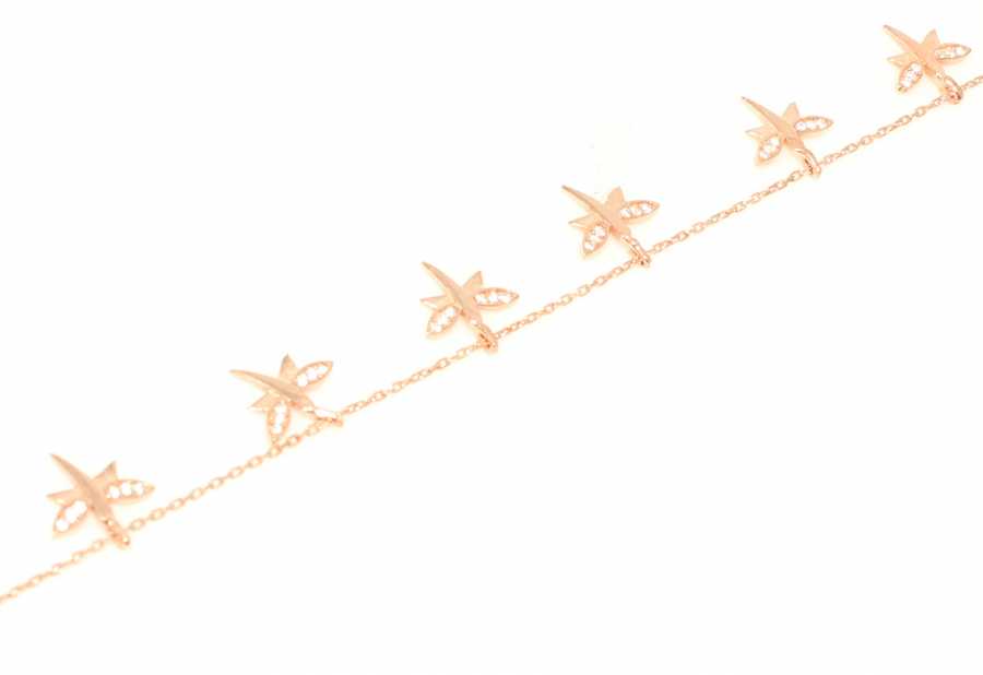 Sterling Silver Delicate Dragonfly Anklet with Sparkling Zircon