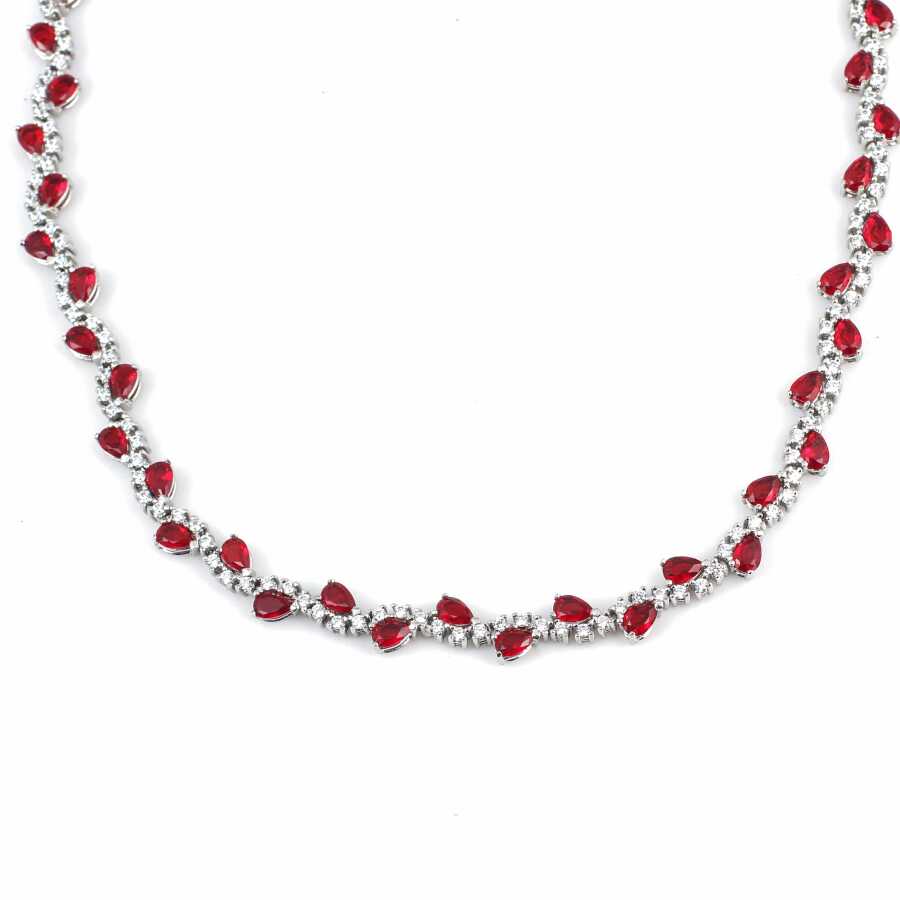 Sterling Silver Ruby Red & White Zircon Tennis Necklace