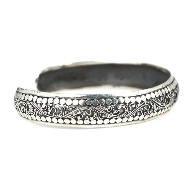 925 Sterling Silver Open Cuff Bracelet - Intricate Engraved Pattern