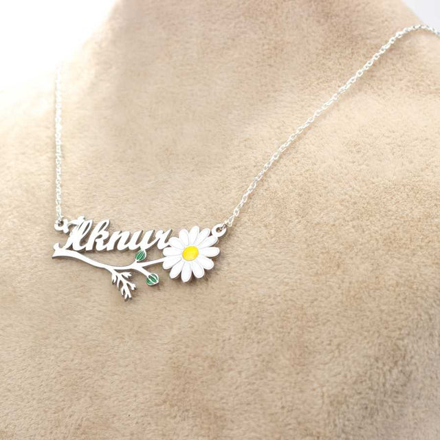 Personalized Sterling Silver Daisy Flower Charm Necklace