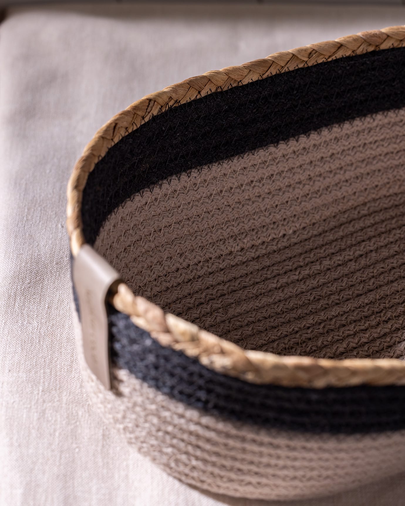 Panier de rangement ovale - Bac d'organisation maison gris et beige