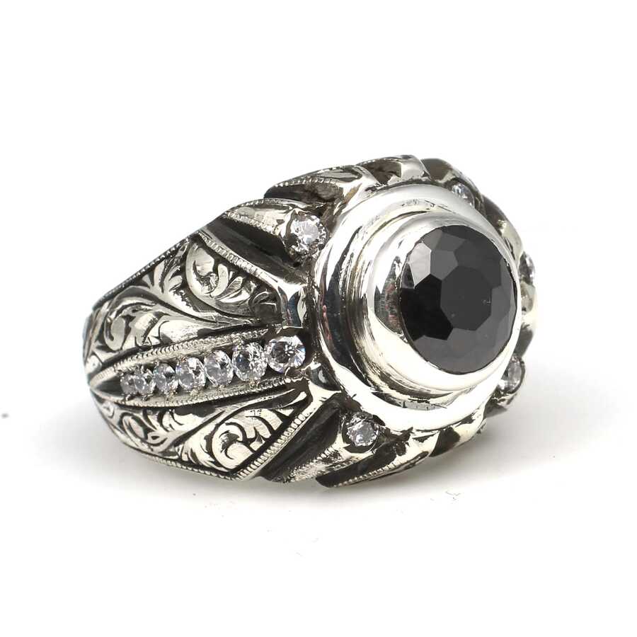 Professional Sterling Silver Onyx Zircon Handcrafted Mens Ring