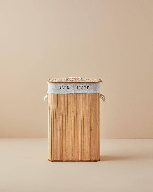 Premium-Foldable-Two-Compartment-Bamboo-Laundry-Hamper-Beige