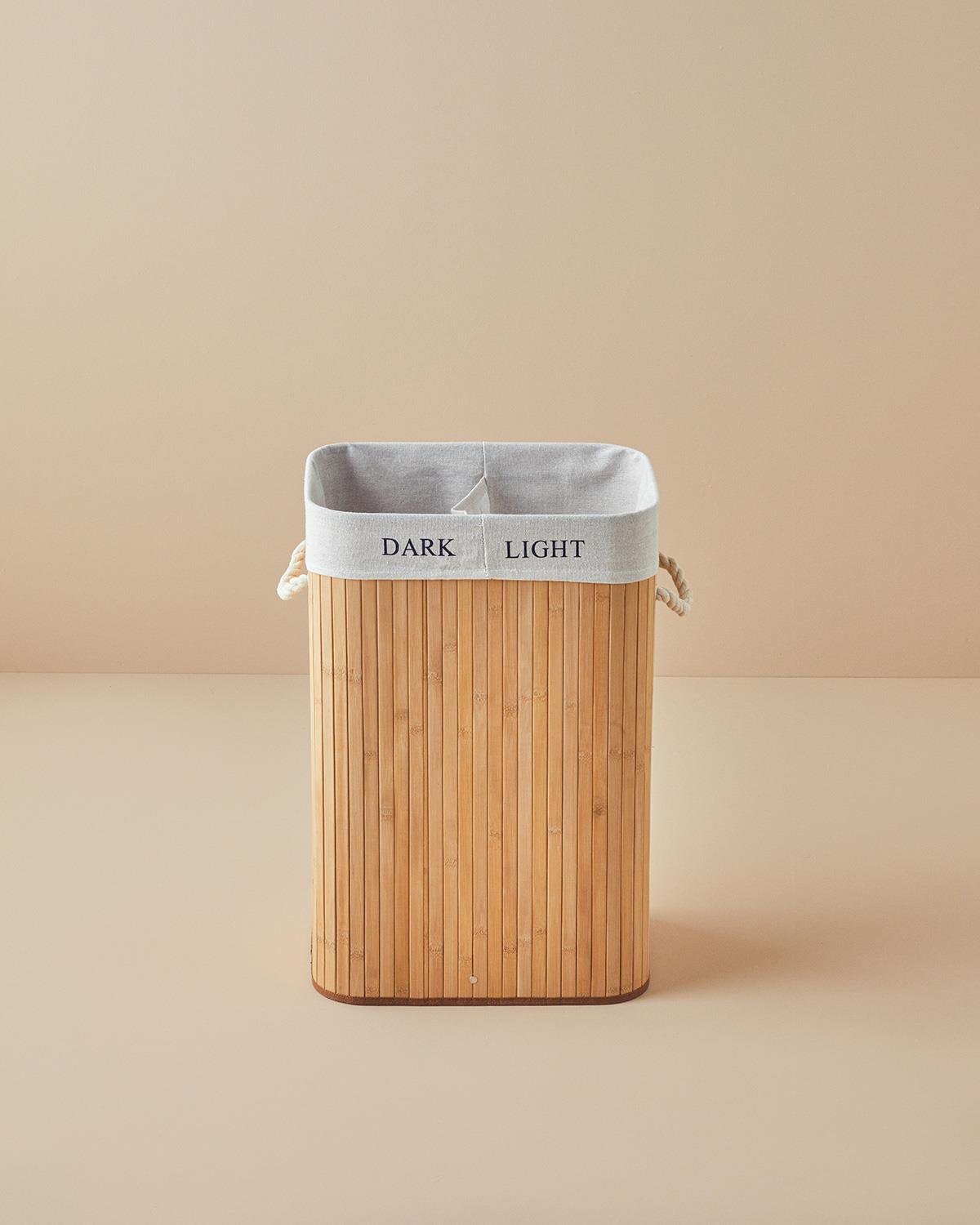 Premium-Foldable-Two-Compartment-Bamboo-Laundry-Hamper-Beige