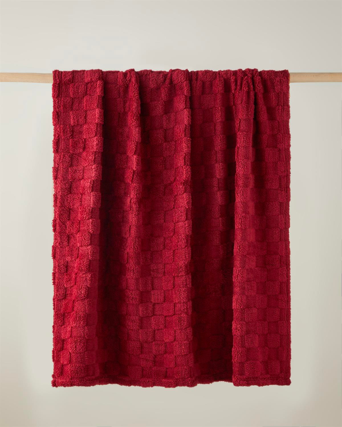 Premium Home Decor Square Knit Throw Blanket   Burgundy