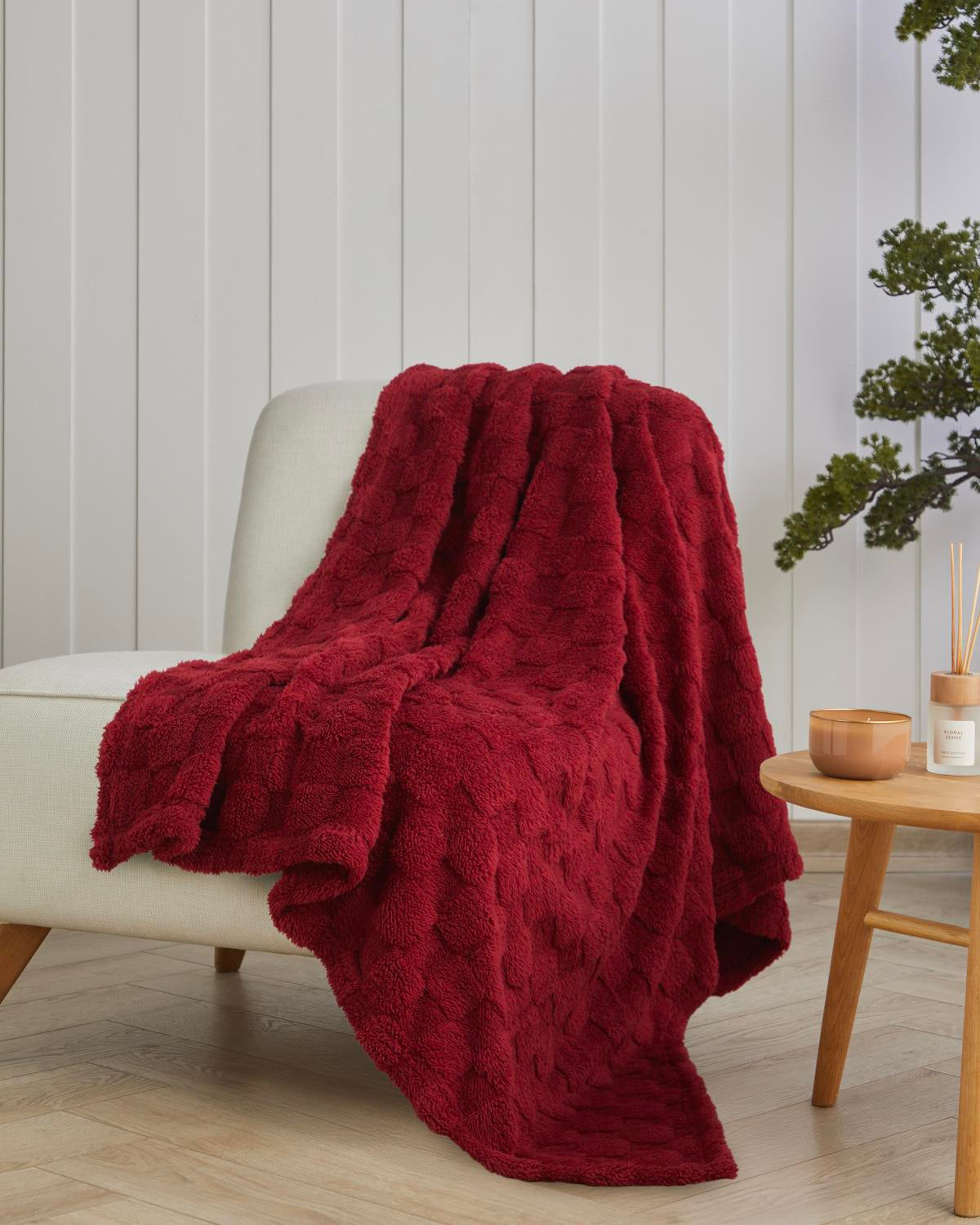 Premium Home Decor Square Knit Throw Blanket   Burgundy