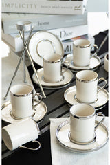 Farika Porselen Gozde Premium Platinum Gilded Turkish Coffee Set - 12 Piece - TryAladdin