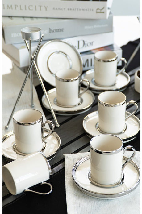 Farika Porselen Gozde Premium Platinum Gilded Turkish Coffee Set - 12 Piece - TryAladdin