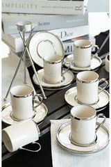 Farika Porselen Gozde Premium Platinum Gilded Turkish Coffee Set - 12 Piece - TryAladdin