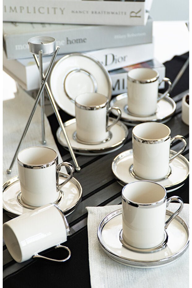 Farika Porselen Gozde Premium Platinum Gilded Turkish Coffee Set - 12 Piece - TryAladdin