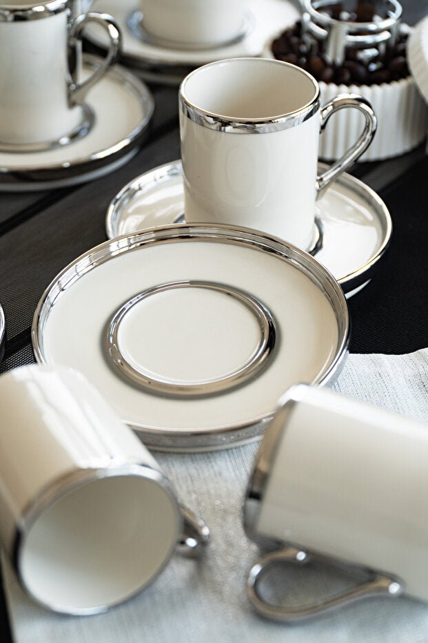 Farika Porselen Gozde Premium Platinum Gilded Turkish Coffee Set - 12 Piece - TryAladdin