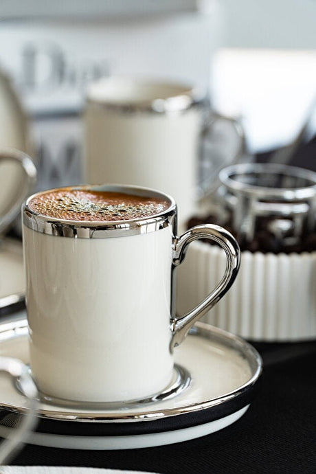 Farika Porselen Gozde Premium Platinum Gilded Turkish Coffee Set - 12 Piece - TryAladdin