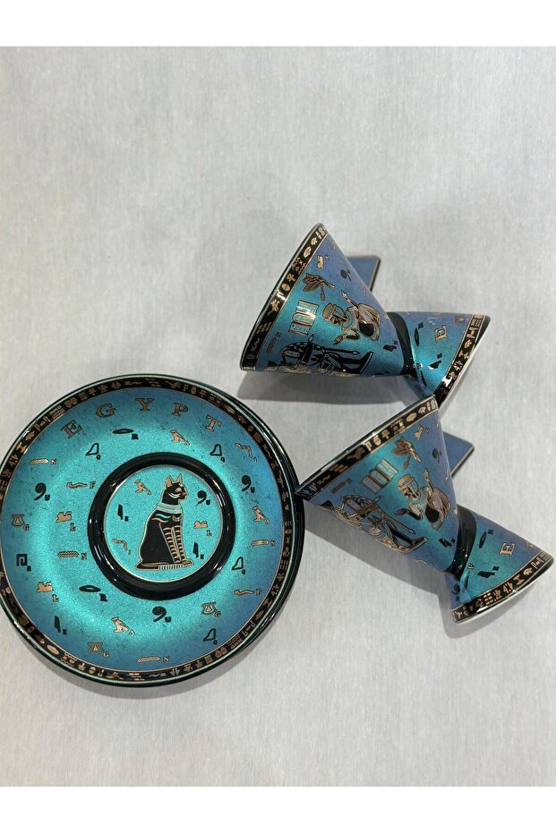 Fathy Mahmoud Premium Egyptian Cat Design Porcelain Coffee Cup Set - 2 Piece - TryAladdin