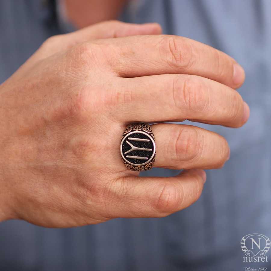 Bague Homme Robuste en Argent Sterling - Motif Complexe de la Tribu Kayi