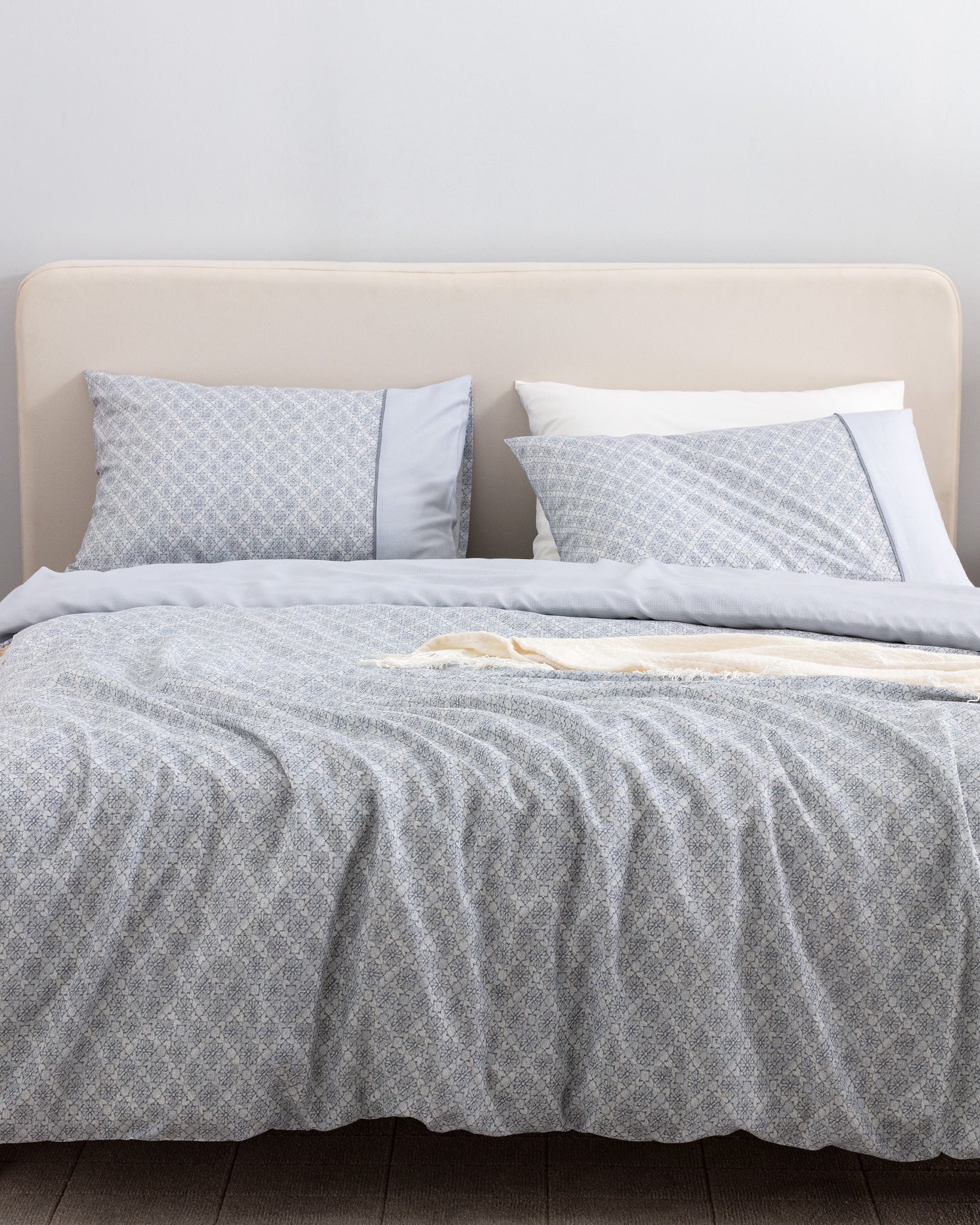 King Size 100% Cotton Printed Duvet Cover Bedding Set - Blue Gray