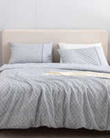 King Size 100% Cotton Printed Duvet Cover Bedding Set - Blue Gray