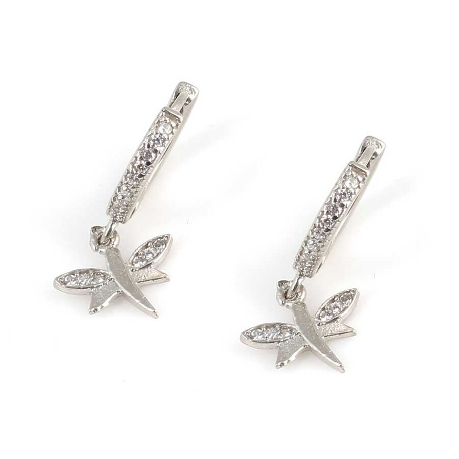 925 Sterling Silver Dragonfly Dangle Hoop Earrings with Zircon