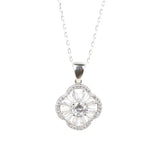 Sterling Silver Clover Pendant Necklace with Baguette & Zircon Stones