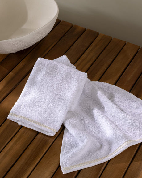 100% Cotton Hand Towel Set of 2 - Absorbent White & Yellow Towels