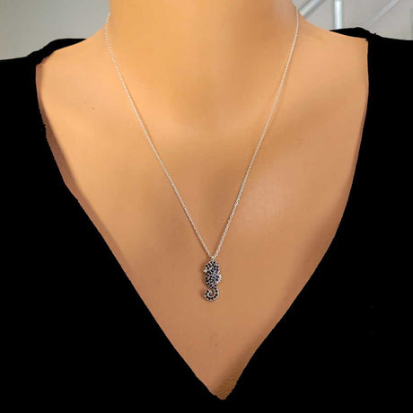 Professional 925 Sterling Silver Sapphire Seahorse Necklace