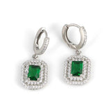 925 Sterling Silver Double Row Entourage Emerald Zircon Earrings